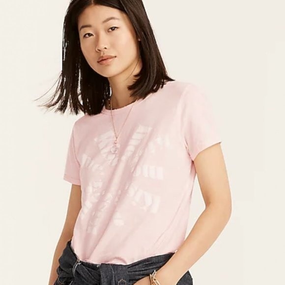 J. Crew Fitted "Kiss Me" Cotton Crewneck T-shirt Soft Pink Sz 2X New With Tag - Picture 1 of 8